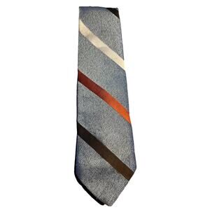Vintage Wemlon Wembley Striped Gray Orange Brown Adult Men’s Polyester Neck Tie